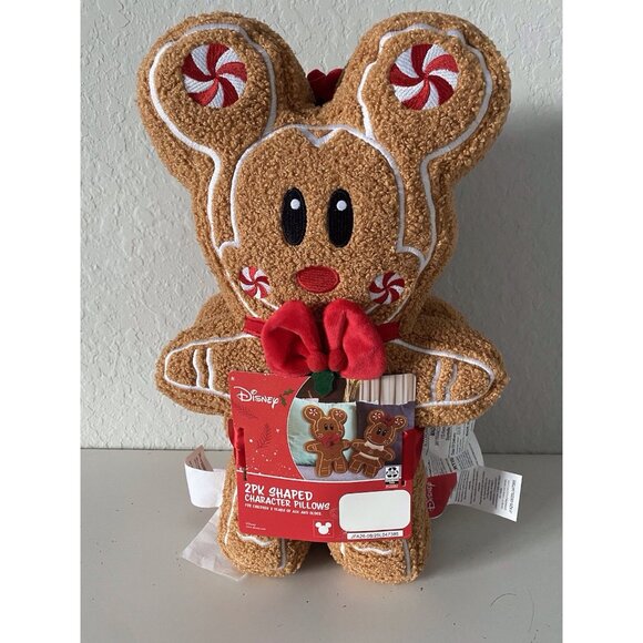 2 Pack Disney Mickey & Minnie Mouse Gingerbread Sherpa Christmas Pillows Set NEW - Picture 1 of 16